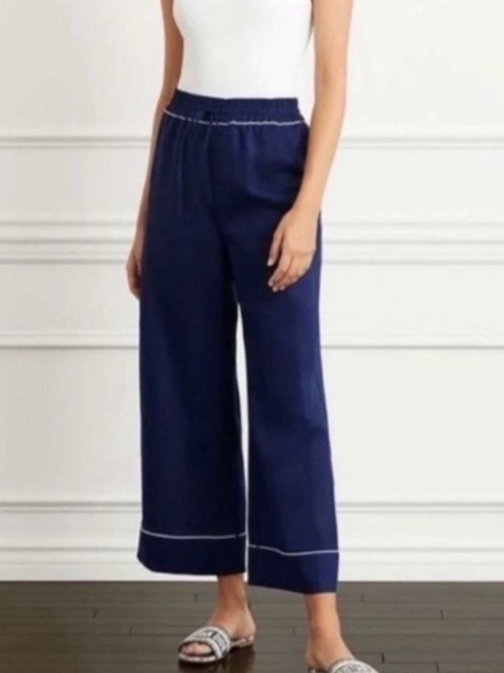 Hill House The Skylar Navy Blue Linen Wide Leg High Rise Pants Small
